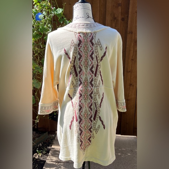 Johnny Was Women’s Knit Duster Jacket Cream Embroidered Boho Western Size S EUC - Picture 2 of 7